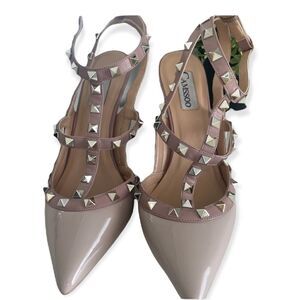 Camssoo rhinestone studded heels nude pink